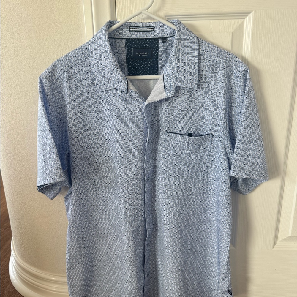 Short-Sleeve Light Blue Microprint Shirt